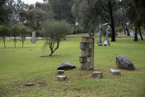 KATSUHIRO GOTO, The week (a fossil time), stone and paint. Gift of Katsuhiro Goto and the Cowra Japanese Garden and Cultural Centre. Photo by Effy Alexakis.