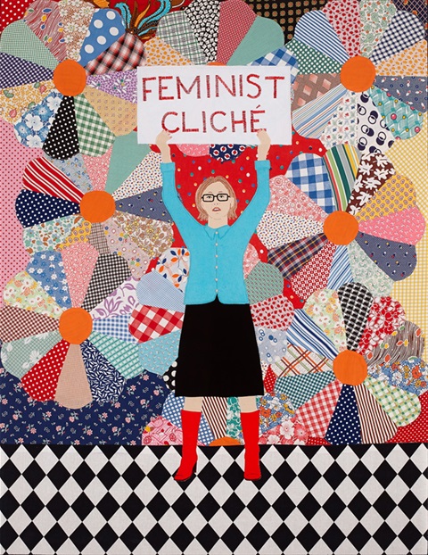 Adrienne Doig, Feminist Cliche (Dresden Plate) 2912, patchwork, applique and embroidery on linen. Private collection courtesy of the Artist and Martin Browne Contemporary