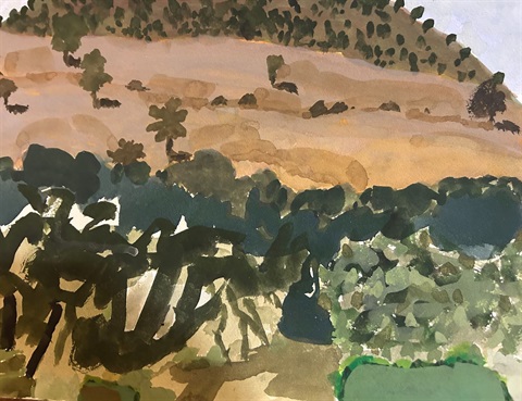 Elisabeth Cummings, By the River, gouache on paper, 24x32cm