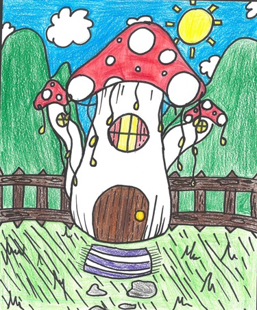 Kaiulani (Cowra Public School), The Far Away Mushroom House, 2024, colour pencil on paper