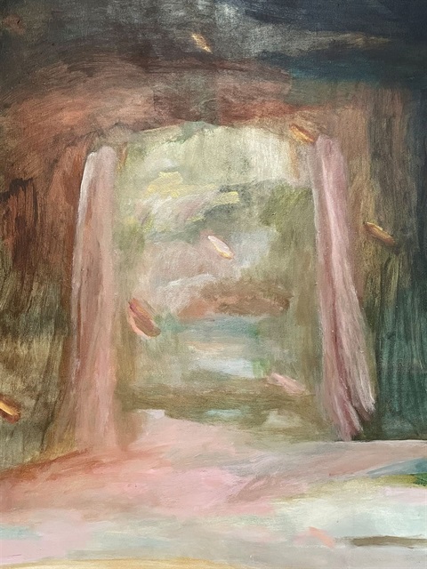 Linda Chant, Foot of the Mountain (detail), 2026, acrylic on printed linen